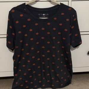 Fifth Sun Charcoal Tee with Pumpkin Pattern